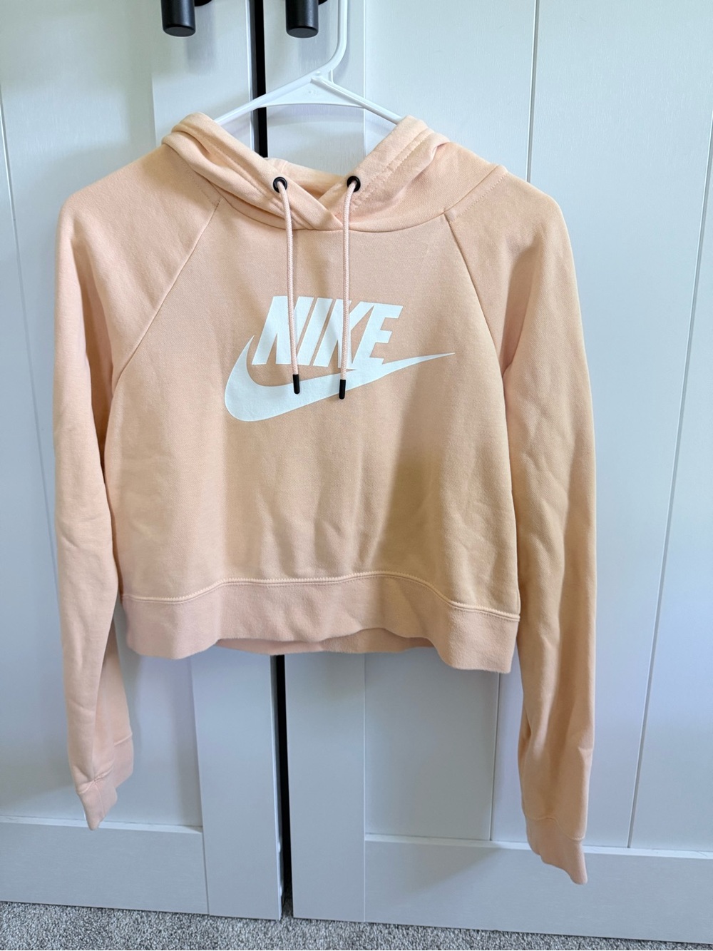 Nike Women's Peach Cropped Hoodie with White Logo